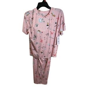 Joyspun Womens Pink Paris Print Pajama Set Short Sleeve Top Pants M 8-10 NWT
